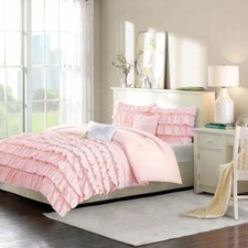NEW  COZY CHIC SOFT PINK WHITE TEEN GIRL TUFTED RUFFLE MODERN COMFORTER SET
