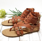 New Womens Tan Brown Stappy Thong Gladiator Flat Sandals