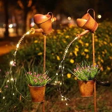 Outdoor solar watering can lamp with flower cylinder bracket 2 pieces