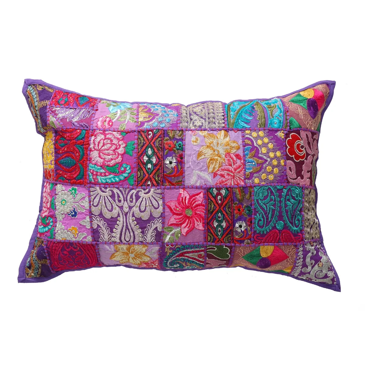 Handmade Boho Patchwork Cushion Vintage Purple Throw Pillow Cover
