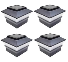 4-Pack Solar Black 4"x4" Square Deck Post Fence Light Bright LED PL244B