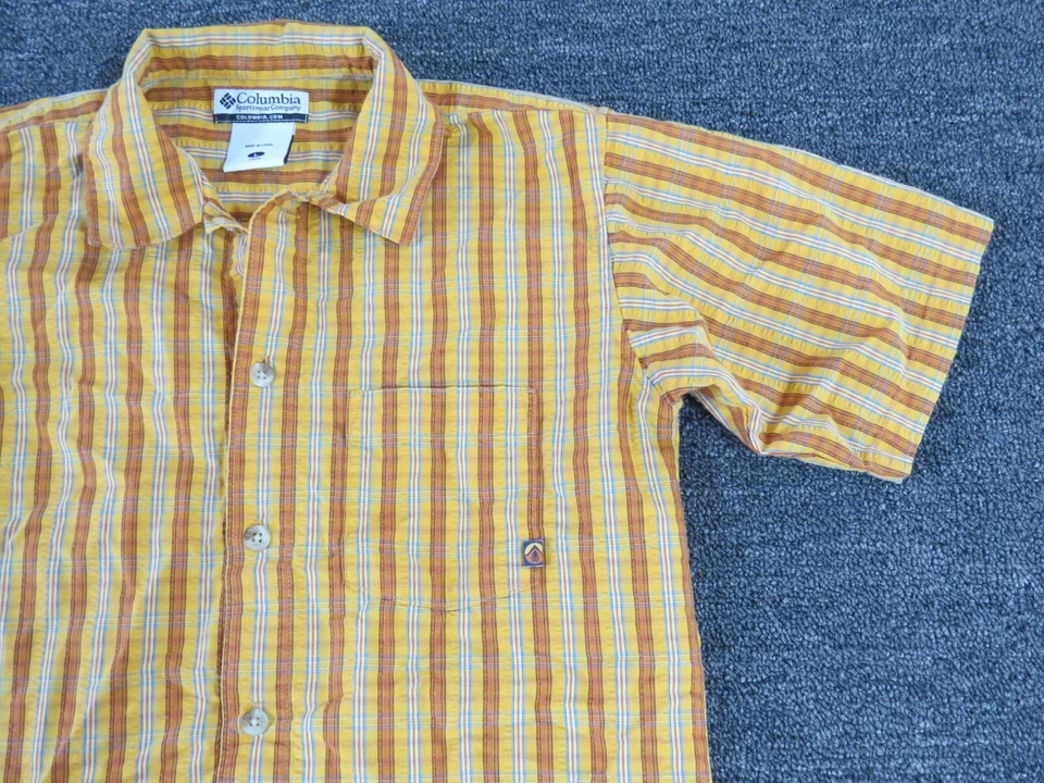 Columbia Shirt Boys Size Large Button Up Short Sleeve Orange Blue Plaid Cotton - Image 3 of 4