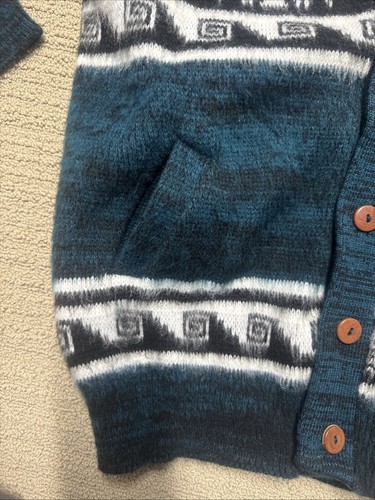 Vtg 80s 90s Alpaca Wool L/XL Grandpa Sweater Sun Knit Button Cardigan Boho - Picture 11 of 14
