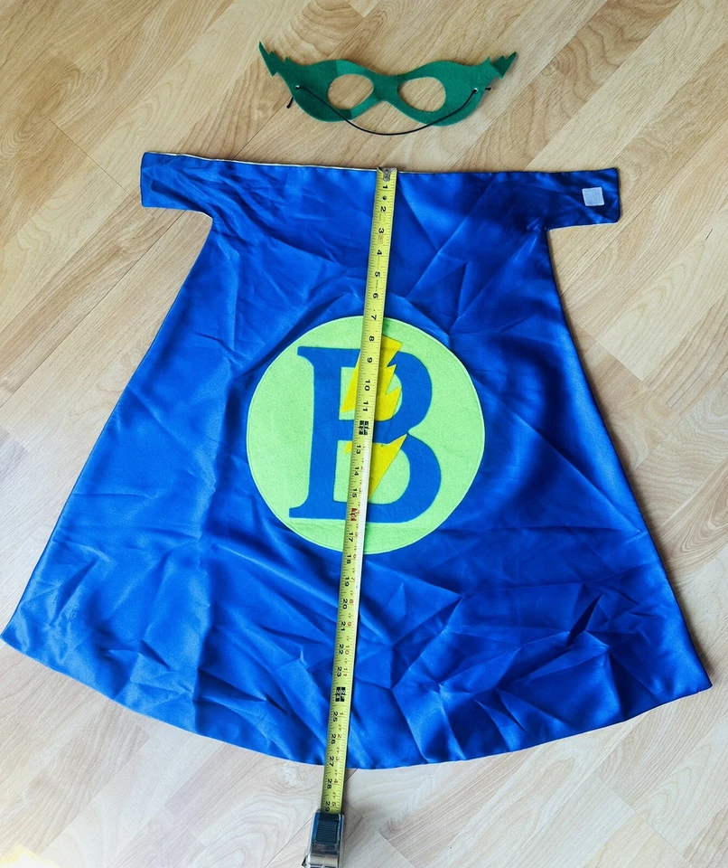 Superhéroe Personalizado🦸 “B”⚡️Conjunto de Capa y Máscara Niños Disfraz Juegos con disfraces 27” Azul/Verde Foto 2 de 4