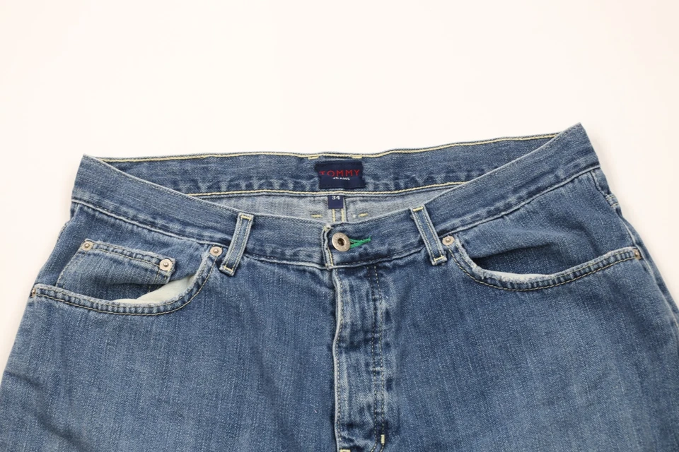 Pantalones Cortos De Colección Y2K 2000 Tommy Hilfiger Para Hombres 34 Desteñidos Calce Suelto Botón Mosca Denim Foto 2 de 4