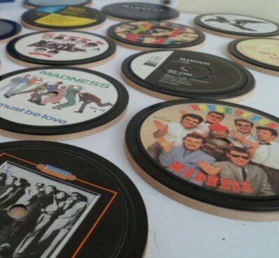 MADNESS DRINKS COASTERS original Upcycled Vinyl Record Hit Singles 70's 80's
