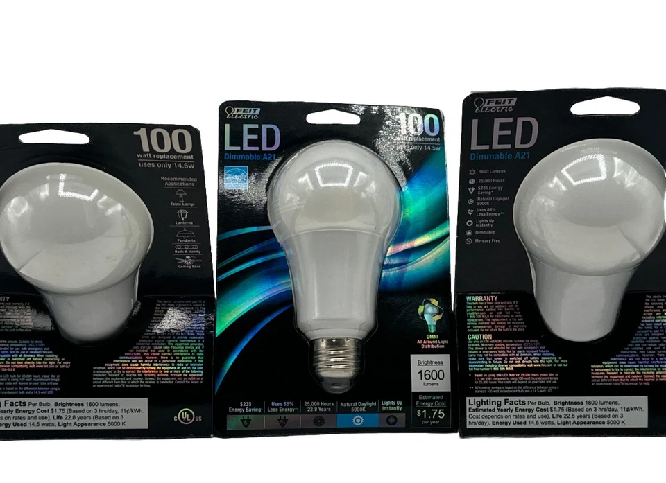 3XLED Light Bulbs, A21 100W Equivalent Dimmable 1600 Lumens LED Light 5000k - Image 2 of 2