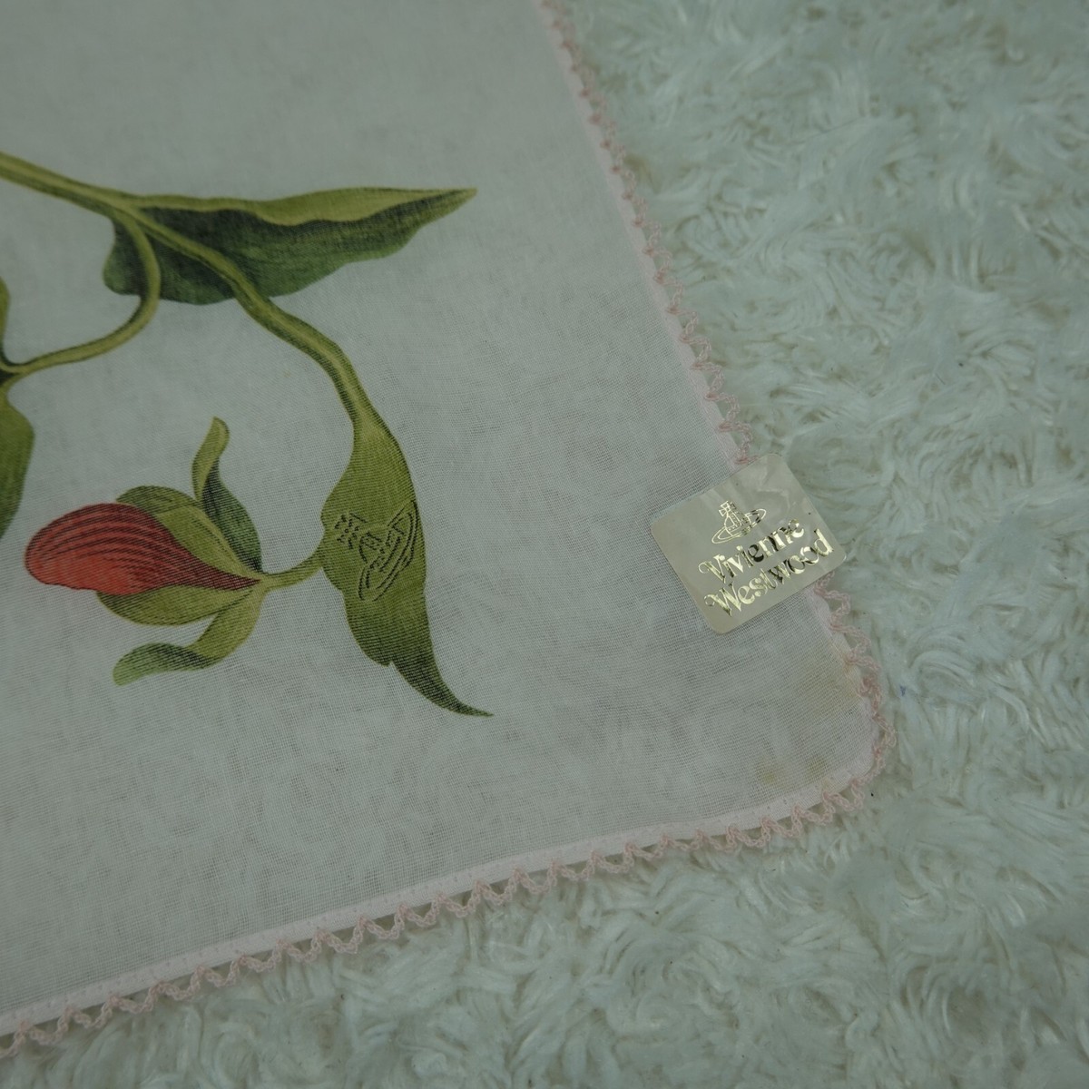 N919 VIVIENNE WESTWOOD Pink Flower Cotton Scarf Scarves Pocket