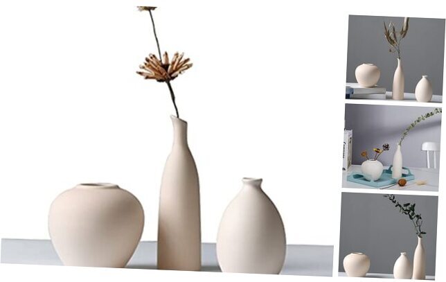 Ceramic Vase Set of 3, Flower Vase Minimalism Style for Rustic Home Beige