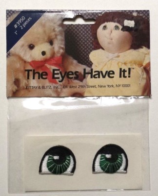 NOS NIP (1985) Sew-On Embroidered Fabric 1'' Green Doll Eyes - Kittay & Blitz