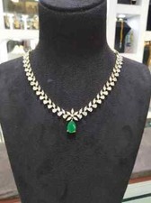 20CT Pear Cut Lab-Created Emerald Diamond Women Necklace 14K Yellow Gold Finish