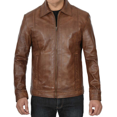 Mens Genuine Biker Vintage Motorcycle Distressed Brown Cafe Racer Leather Jacket