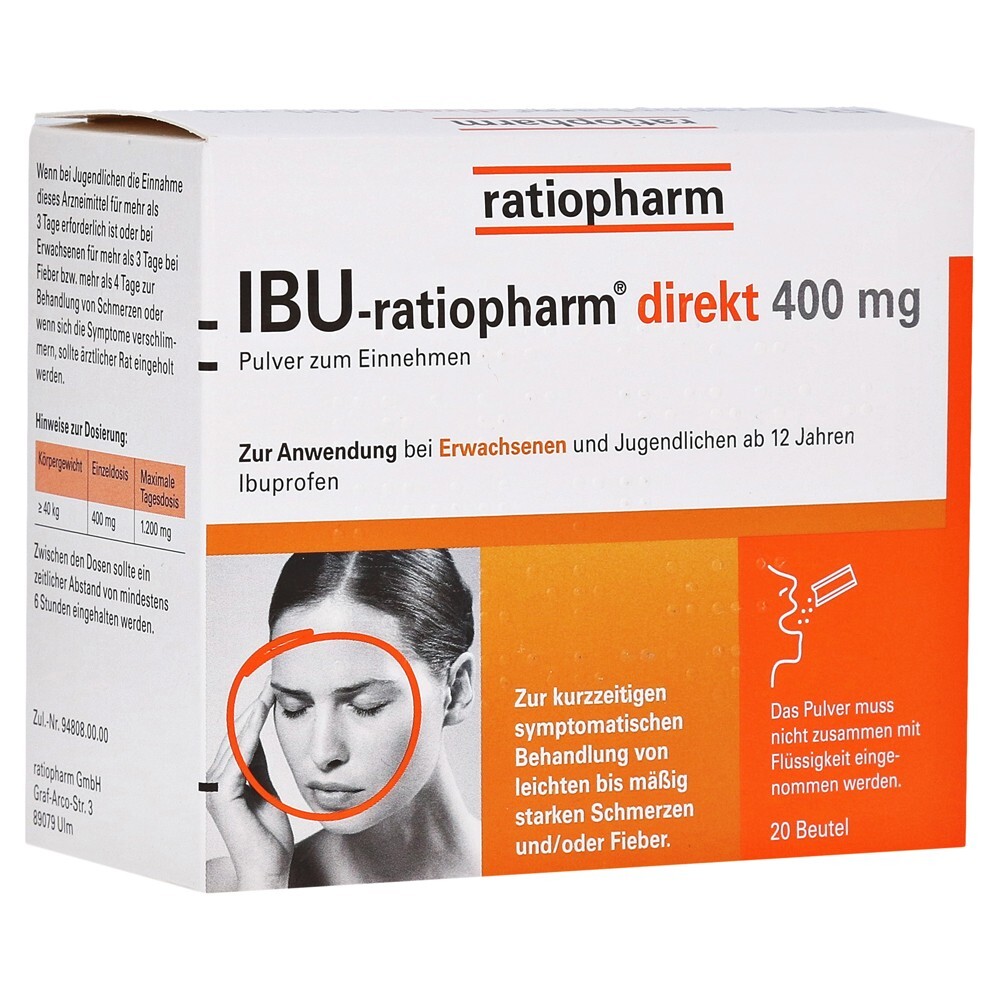 IBU-RATIOPHARM direkt 200 mg Pulver zum Einnehmen,20St, PZN: 11722469