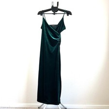 Rachel Zoe Emerald Green Velvet Wrap Slip Dress XS Ruched Maxi Evening Party