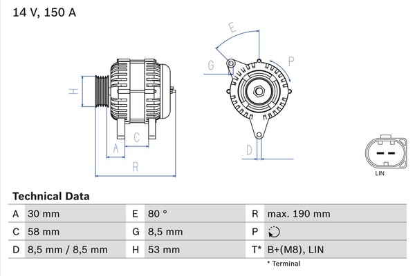 Bosch Lichtmaschine Generator 150A 14V FüR Mercedes-Benz A-Klasse B 180-image