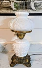 Vintage FENTON White Floral POPPY Flower Milk Glass Globe Base Parlor Lamp Light