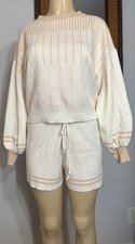 Women's Cream Knit Sweater Shorts Set Size M Cozy Lounge Matching Outfit