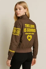Harajuku Lovers Y2K Bomber Jacket M Graphic Print “This Love Is Serious”