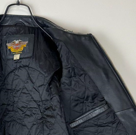 Vintage Harley Davidson Cow Leather Single Riders Jacket [BLK/L/VG