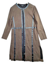 Misook Heritage Fit Faux Leather Trim Size Small Long Cardigan Dark Academia