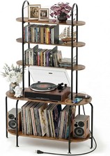 New 5 Tier Record Player Shelf Stand With Flush Mount Power Outlet / USB Ports