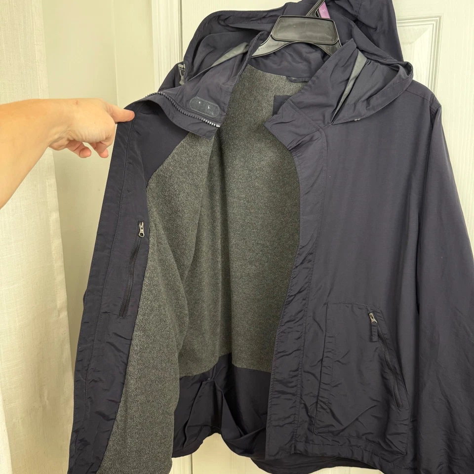 Lands' End Outfitters Hooded Nylon Jacket XL Navy Windbreaker Fleece Lined - Image 4 of 4