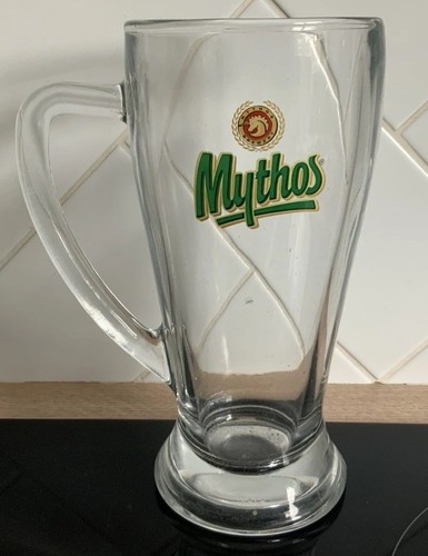 Mythos Handle Beer Glass 1 Pint 500m Greek Lager Rare Collector Glass GC