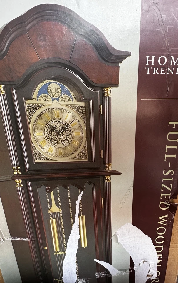 Home Trends Full-Size Wooden Grandfather Clock Cherry Finish Westminster Chime - Image 2 of 4