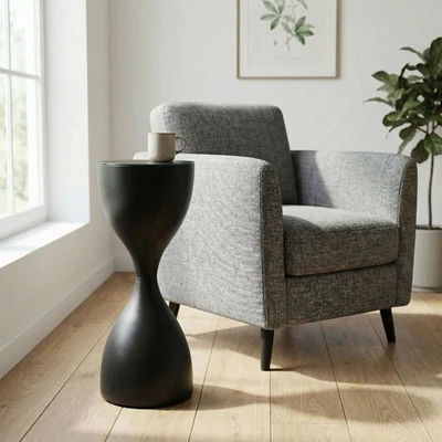 Table d'appoint Alu Verre 23cm Noire Table de Salon Table Basse Ronde Moderne - Photo 1/4