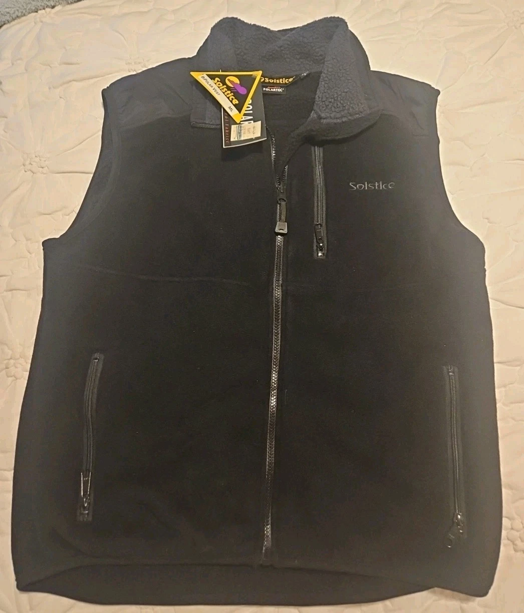 VTG Solstice Fleece Vest Mens L Black Polartec Full Zip Pockets Made USA