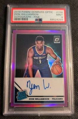 2019-20 Zion Williamson optic pink autograph 25/25 New Orleans Pelicans PSA 9