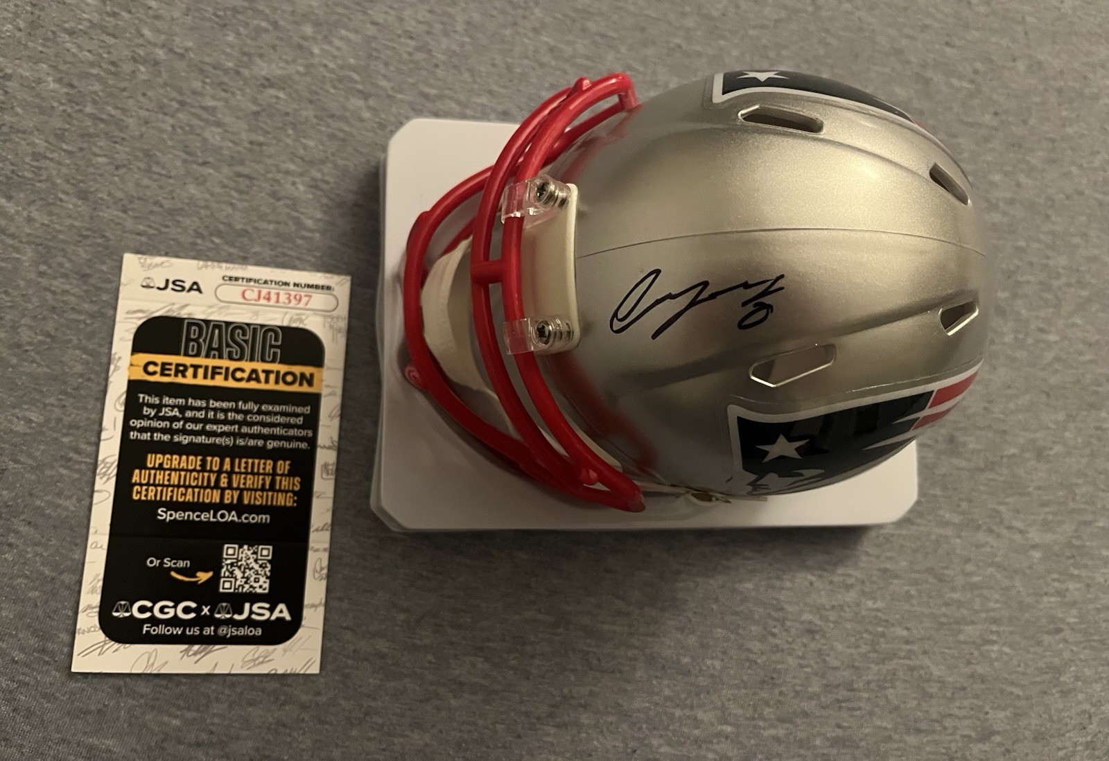 Christian Gonzalez Autographed Signed New England Patriots Mini Helmet JSA 