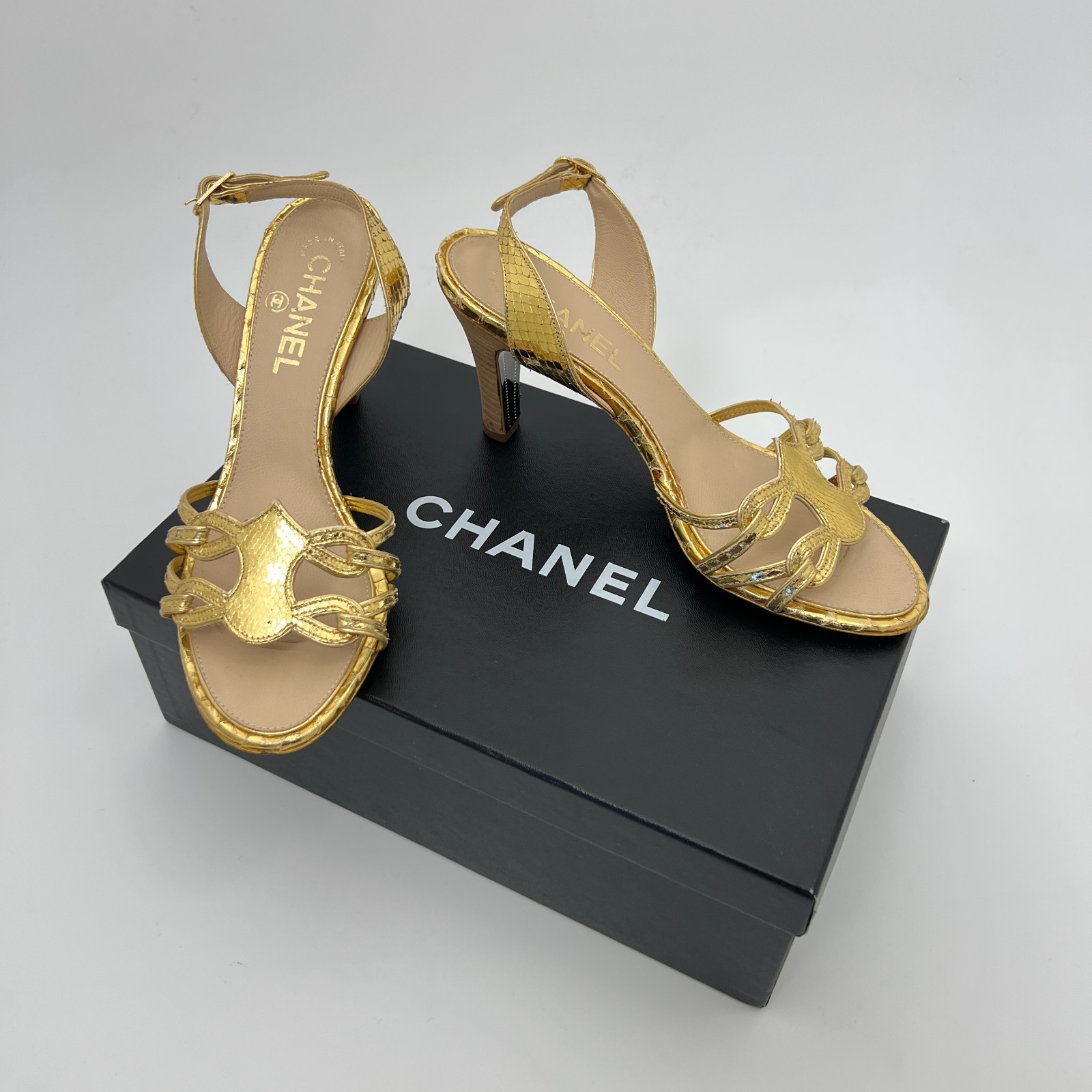 Chanel |Authentic Gold Metallic Snake Leather CC … - image 9