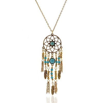 LUREME Native American Dream Catcher Turquoise Pendant Long Chain Necklace 01...