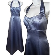 Vintage Prom Dress Maxi Gown 8 Y2K Floral Beaded Halter Glam Satin Corset 90s