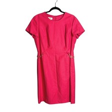 Talbots Petites Sheath Dress Sz 14P Pink Cotton Silk Herringbone Chain Detail