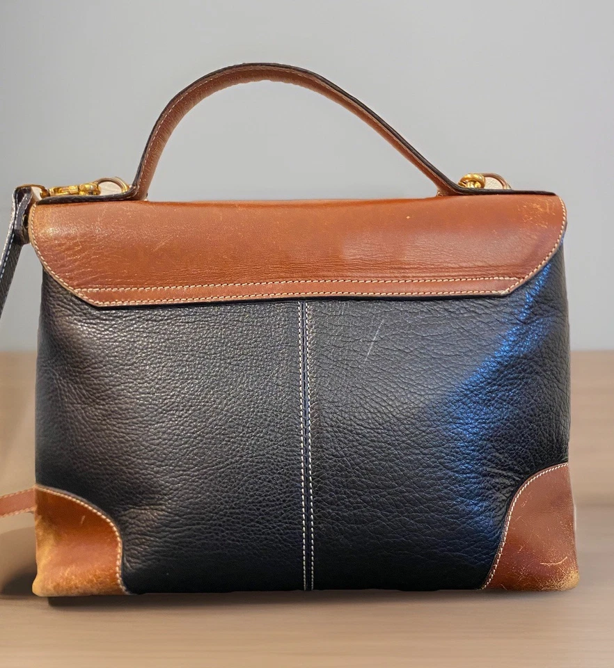 VTG Distressed Bally Black & Brown Pebble Leather Top Handle Satchel Purse Read - Image 2 of 4