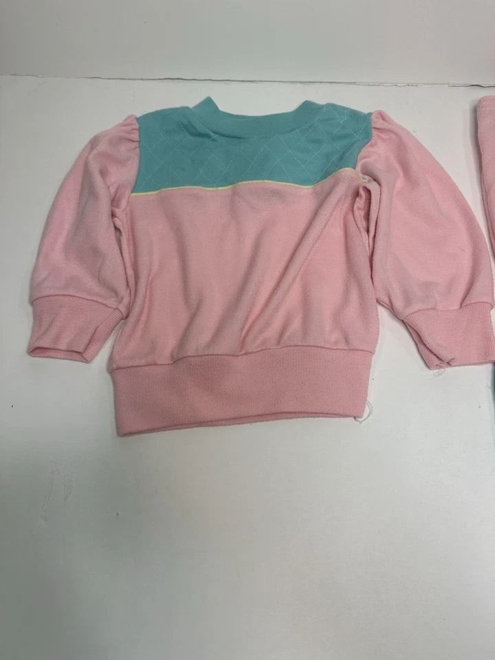 Vintage 80s Toddler Tracksuit Pink Teal IC MFG USA T2 - Image 3 of 4