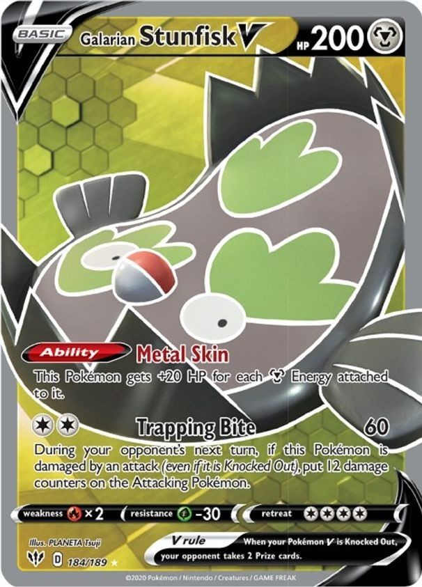 Galarian Stunfisk V - 184/189 - Pokemon Darkness Ablaze Sword Shield Full Art NM