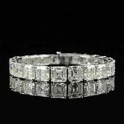 8Ct Ascher Cut White Moissanite Men's Tennis Bracelet 14K White Gold