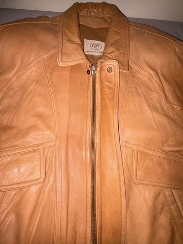 Vtg 90s Georgetown Leather Design Bomber Jacket Mens Large Tan Brown YKK Heavy image 18