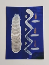 Blue White Original Painting ATC ACEO Abstract