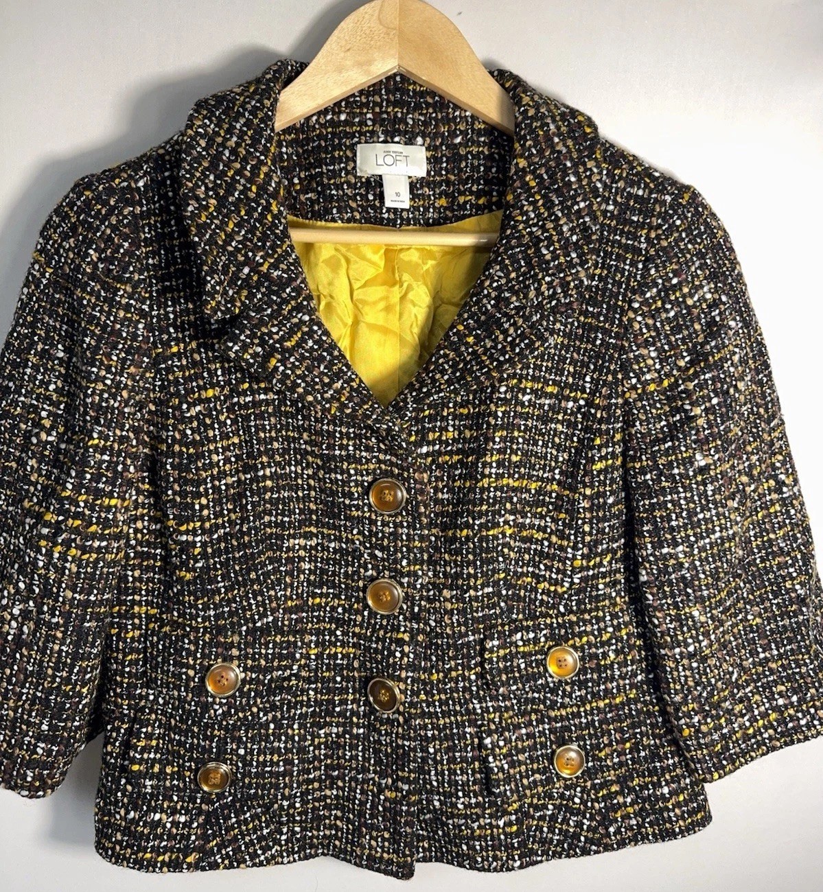 Ann Taylor LOFT Tweed Blazer Jacket Cropped Wool Boucle Preppy Chic 10