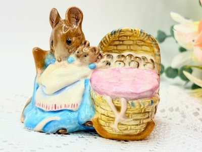 Vintage Beswick Beatrix Potter Hunca Munca Figur (BP1 Goldkreis) Geschenkverpackt