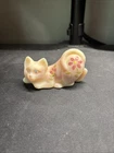 Fenton Burmese Satin Glass Reclining Cat Figurine Hand Painted by M. Miller