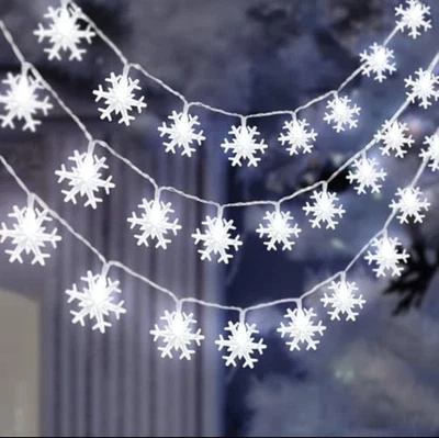 Christmas Snowflake Lights, 20 Ft 40 LED Battery Snowflake Lights - Cool White