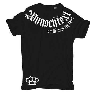T-Shirt WUNSCHTEXT Smile now Cry later White black deutsche hardcore biker mc