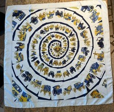 Vintage Hermes Carrosserie Silk Scarf by Phillipe Ledoux White with Blue
