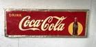 Vintage Yellow Dot Metal Coke Sign 54” Long Coca-Cola Sign