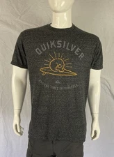 Quiksilver Gray Front Skull Surfboard Graphic T Shirt, A Grade, Men's Size Large